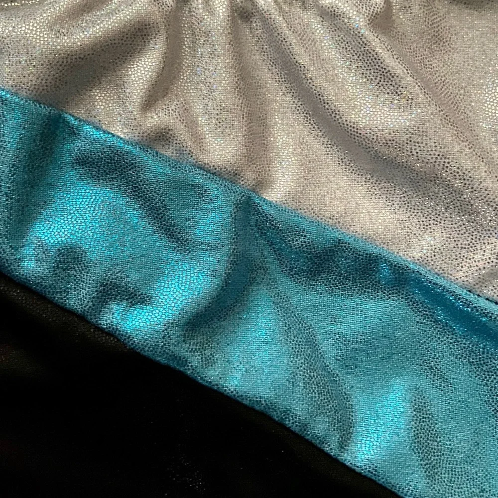 Elite Silver, Blue, and Black Gymnastics Leotard